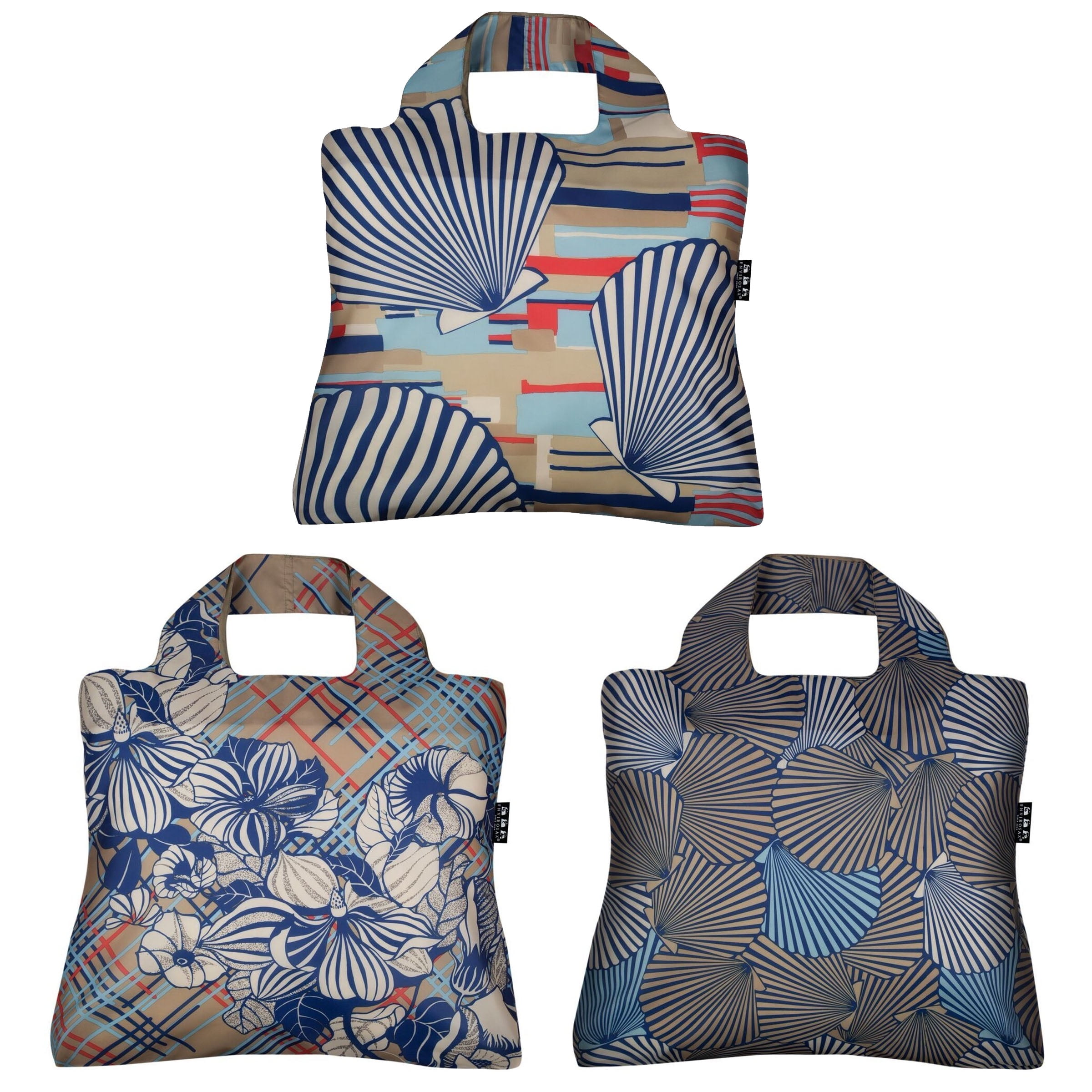 Envirosax Reusable Grocery Bag Set – 5 Pack Holiday Season Design Washable Tote Bags (Navy Blue)