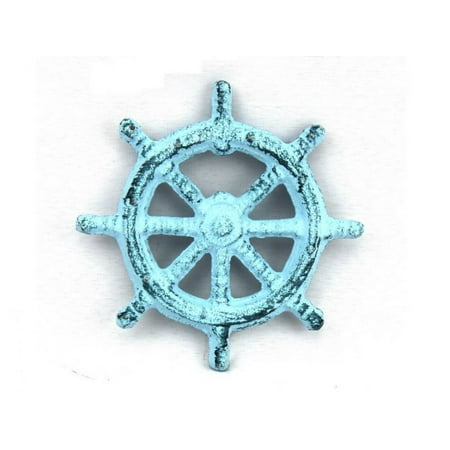 

[Pack Of 2] Dark Blue Whitewashed Cast Iron Ship Wheel Bottle Opener 3.75