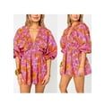 thumbnail image 2 of Argulvti Women's Short Boho Jumpsuit Long Sleeve Deep V Neck Stripe/Floral Print Playsuit, 2 of 8