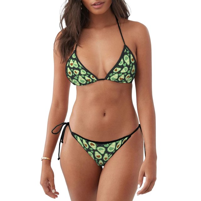 Fotbe Avocado Heart Traje de Baño para Mujer de Dos Piezas – Bikini Sexy de Tirantes Tipo Halter con Diseño Triangular