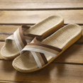 thumbnail image 1 of Zapatillas de lino para mujer, de verano, ligeras, para parejas, para el hogar, interiores, suela gruesa, cómodas sandalias con tiras cruzadas para hombres, 1 of 6