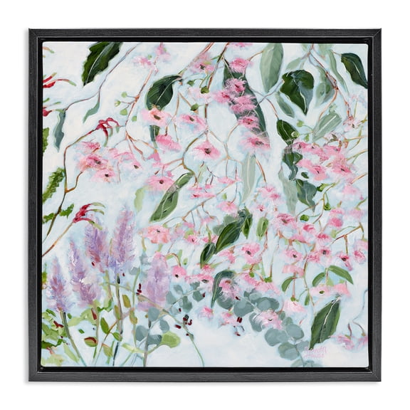 Stupell Industries Chic Pink Garden Blossoms Floral Painting Black Floater Framed Canvas Art Print Wall Art, 18 x 18