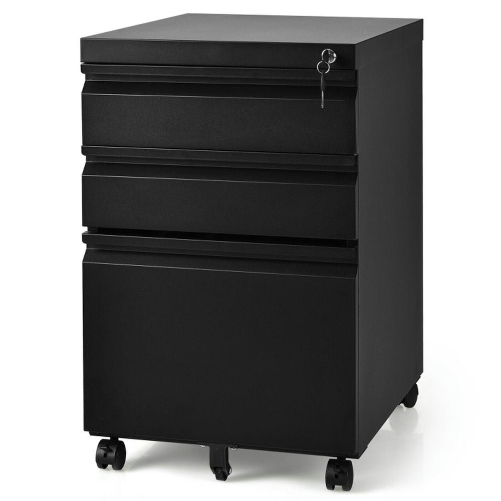 Demi Bonn 3-Drawer Mobile File Cabinet with Lock, Stee Filing Cabinet for Home Office, Black