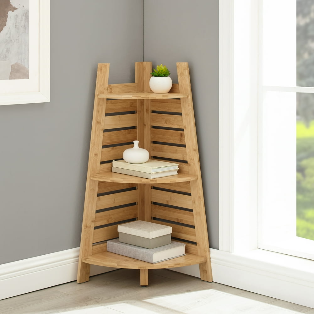 Linon Bracken Bamboo Corner Shelf, Solid Bamboo, 3 Shelves Walmart
