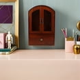 thumbnail image 3 of FONWILYO Desktop Storage Cabinet Coffee Wood with Glass Doors and Convenient Drawer, 3 of 6