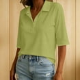 thumbnail image 4 of MOJOGO Women's Solid Color Shirsts Lightweight Cotton Linen Blend Half Sleeve Top with Quarter Snap Button Casual Work Summer Top S, 4 of 8