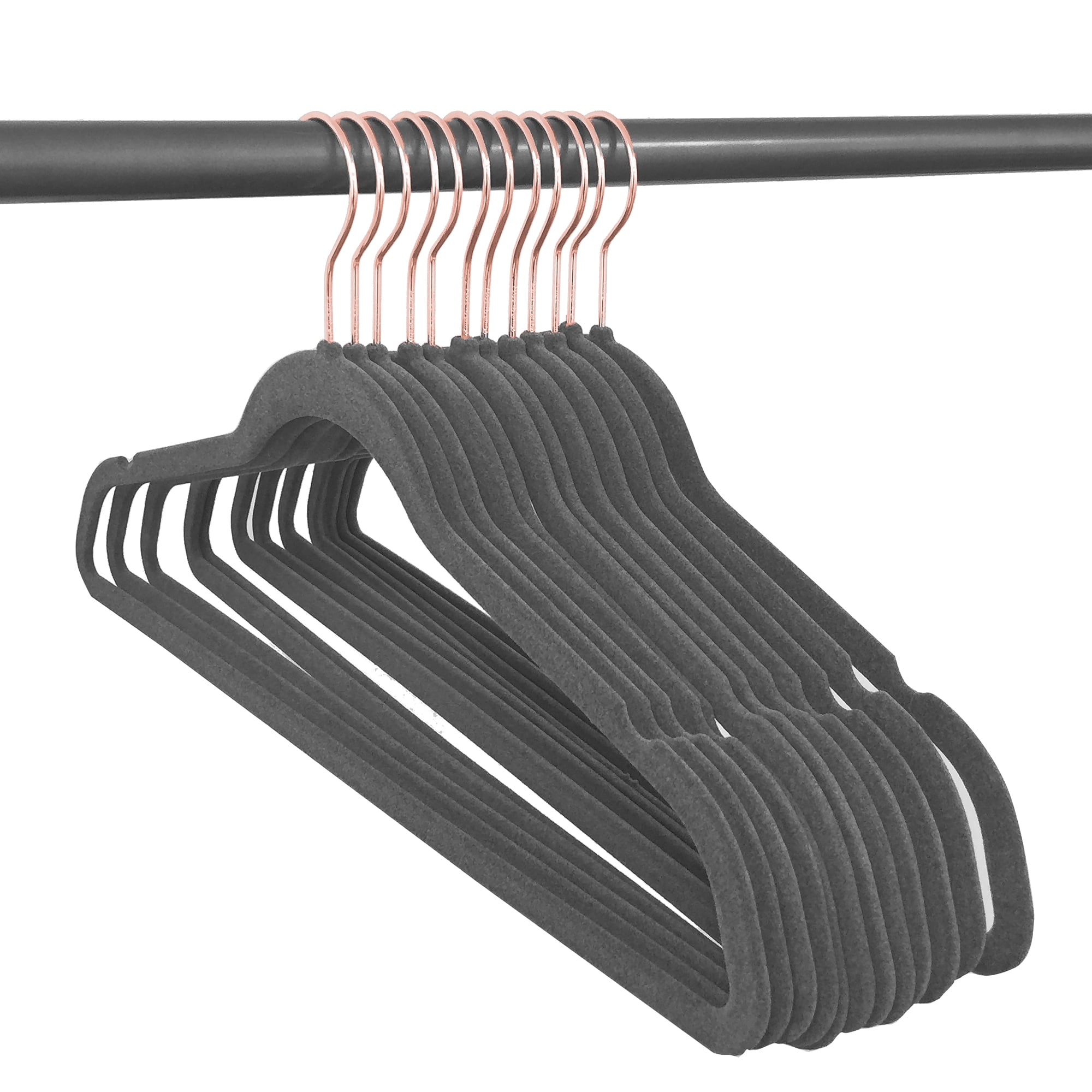 Closet Complete 50 Pack Velvet Hangers Heather Grey With Rose Gold Closet Complete 50 Pack Velvet Hangers Heather Grey With Rose Gold Hooks Com