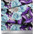 thumbnail image 2 of Soimoi Purple Polyester Crepe Fabric Leaves & Floral Print Fabric by The Yard 42 Inch Wide, 2 of 3