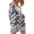 thumbnail image 5 of Qiylii Women Plaid Shirt Jacket, Long Sleeve Lapel Slit Outerwear with Pockets, 5 of 9