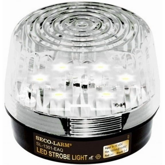 Seco-Larm SL-1301-EAQ/C Clear LED Strobe Light with 6 LEDs, Flash Only, Operating Life Over 50000 Hours (over 5.7 years); High-impact and Heat-resistant Lens, ​Weather Resistant, 9~15 VDC
