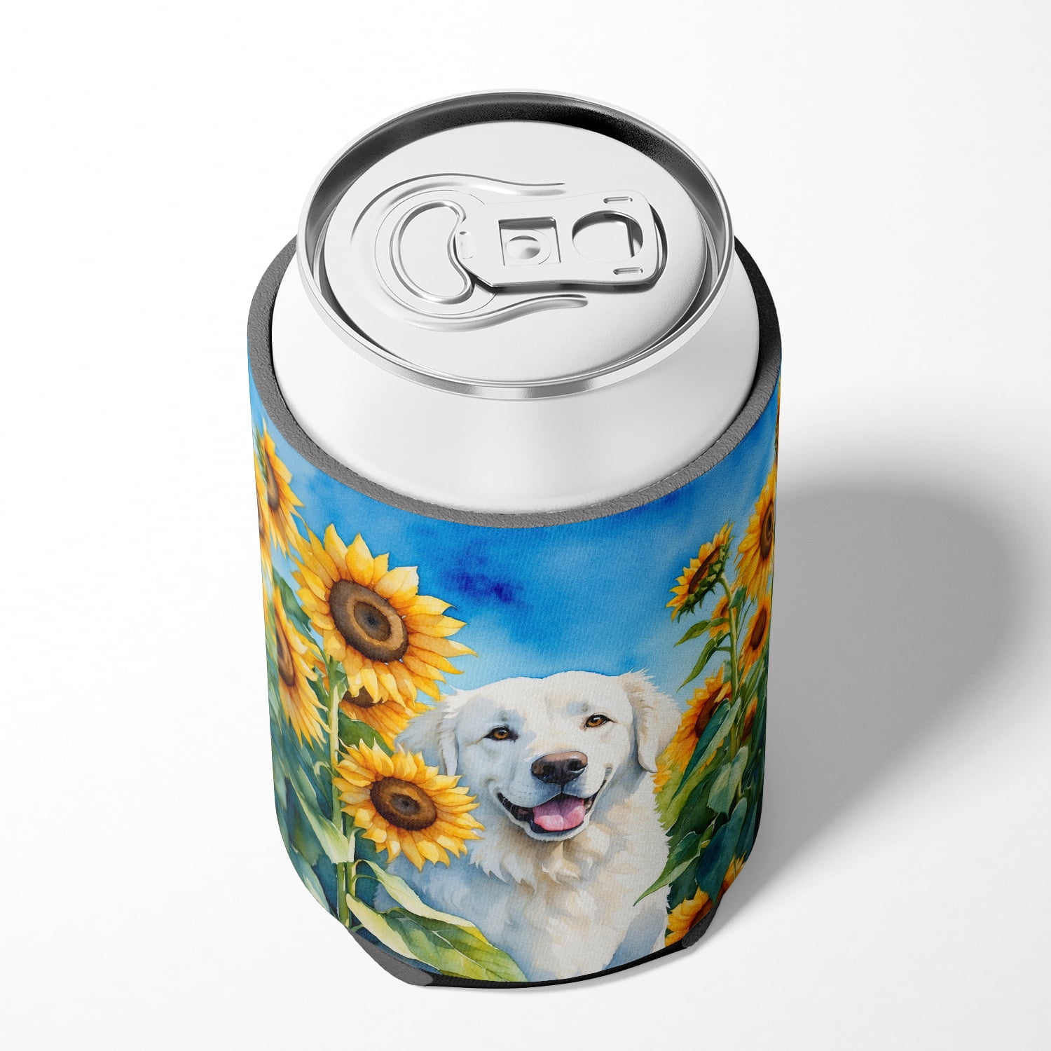 Kuvasz in Sunflowers Can or Bottle Hugger 3 in x 5 in
