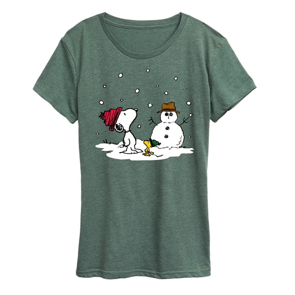 Peanuts - Snoopy Woodstock Snowman - Women's Short Sleeve Graphic T-Shirt