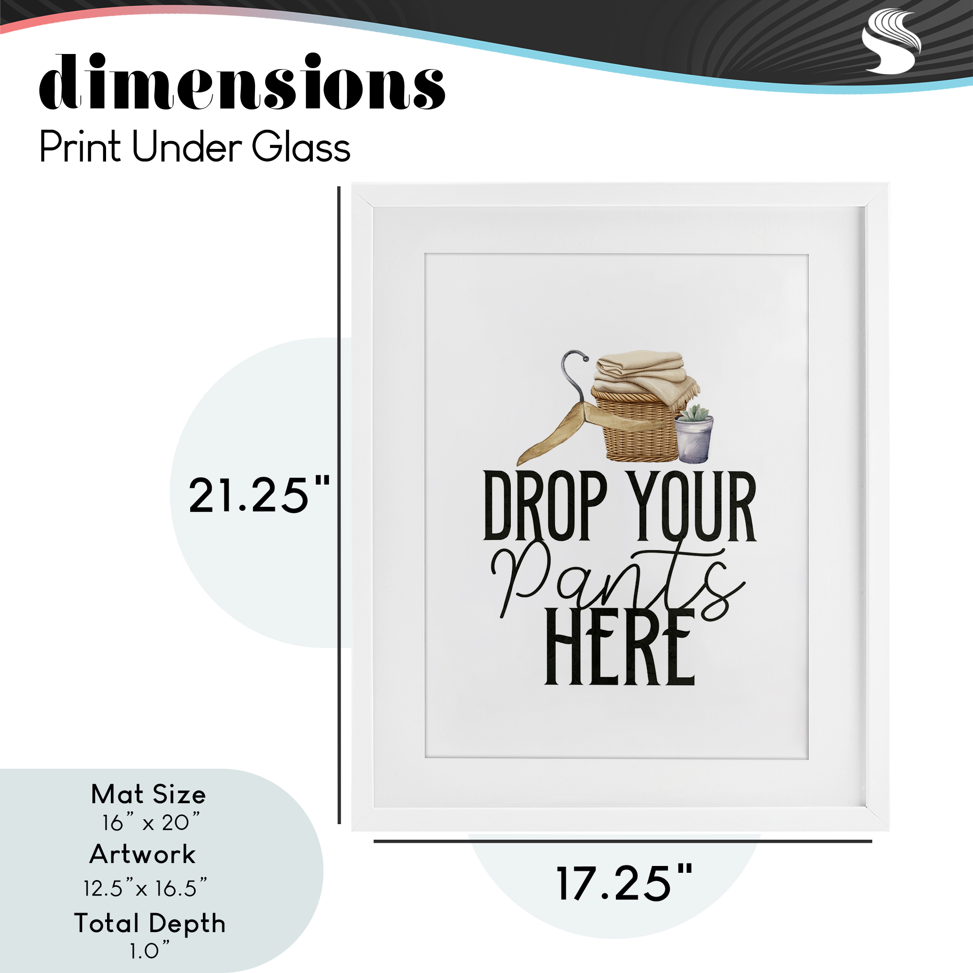 Drop Your Pants Here Minimal White Framed Print Under Glass, design by Kim Allen