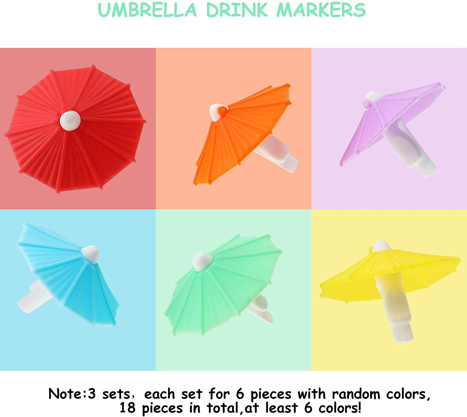 18 Pieces Umbrella Drink Markers Umbrella Wine Glass Markers Silicone Umbrella Drink Charm Umbrella Cocktail Drink Markers Multicolor Wine Drink Makers for Party Favor Bar Table Home Decoration 