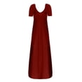 thumbnail image 6 of LLYwey Plus Size Maxi Dresses for Women 2025 Wedding Guest Long Dresses Casual Summer Solid Color V-Neck Short Sleeve Sundress, I-48, Wine, 5XL, 6 of 7