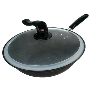 Anntool 14 Inch Wooden Wok Lid for Cast Iron Wok, Natural Wood Pot Lid Pan  with Large Handle for Stir Fry Pan, Anti-Hot & Anti-Spillover (Diameter