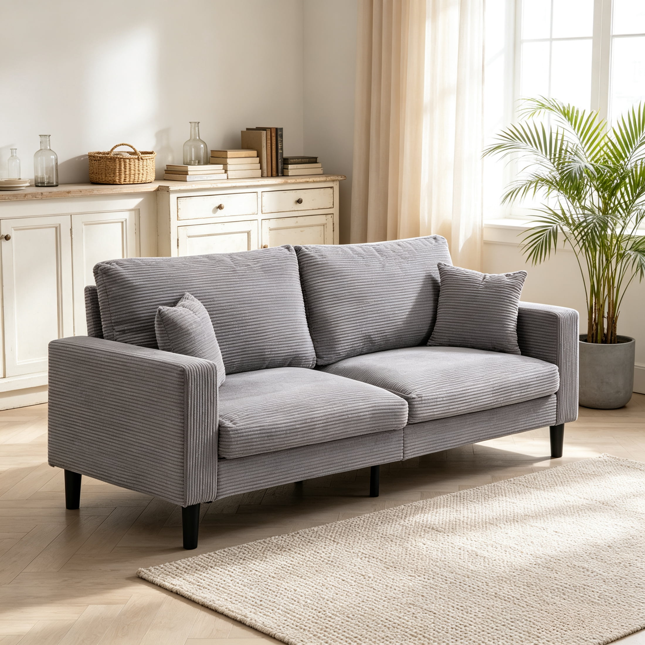 Anpport Corduroy Sofa, 74.8" Deepseat Loveseat for Living Room, Gray