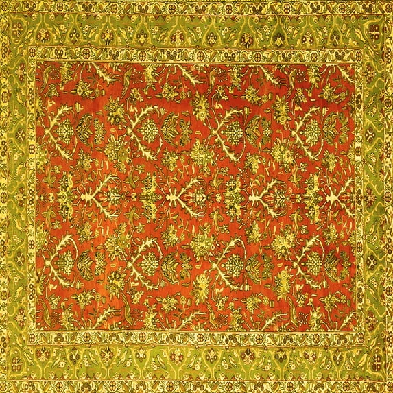 Ahgly Company Machine Washable Indoor Square Persian Yellow Traditional Area Rugs, 3' Square