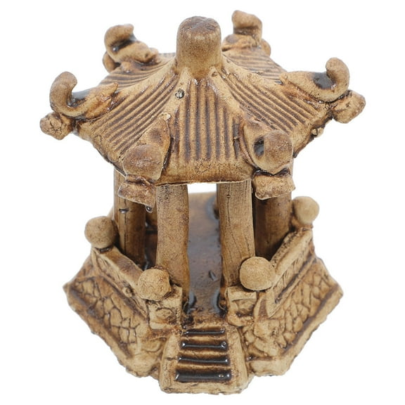 Minkissy Aquarium Sculpture Hexagonal Pavilion Model Light Brown Ceramic Decorative Bonsai Ornament 1Pack