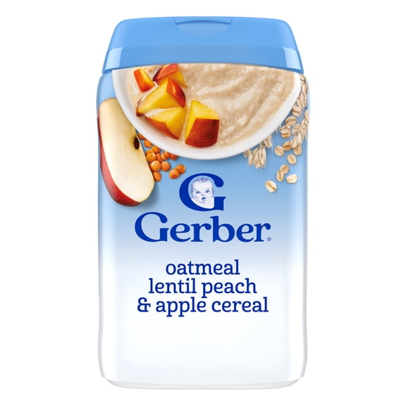 Gerber Cereal for Baby Power Blend 2nd Foods Probiotic Oatmeal Baby Cereal, Peach Apple, 8 oz Canister