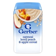 (3 pack) Gerber Stage 2 Baby Food, Oatmeal Lentil Peach & Apple Cereal, Baby Cereal, 8 oz Canister