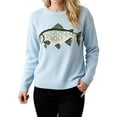 thumbnail image 2 of Women's Fish Graphic Crew Neck Loose Long Sleeve Pullover Knit Sweater Blue XL, 2 of 9