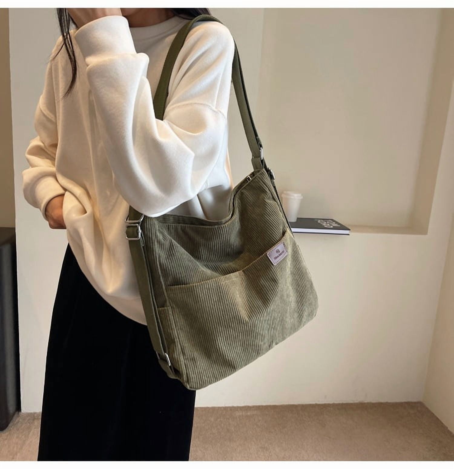 Kwuty Corduroy Tote Bag for Women Convertible Backpack Purse Crossbody Hobo Shoulder Bag with Multi Pockets Compartments