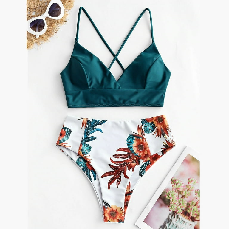 Plus Size Swimsuit For Women Coverup Women Two Piece Flower Print