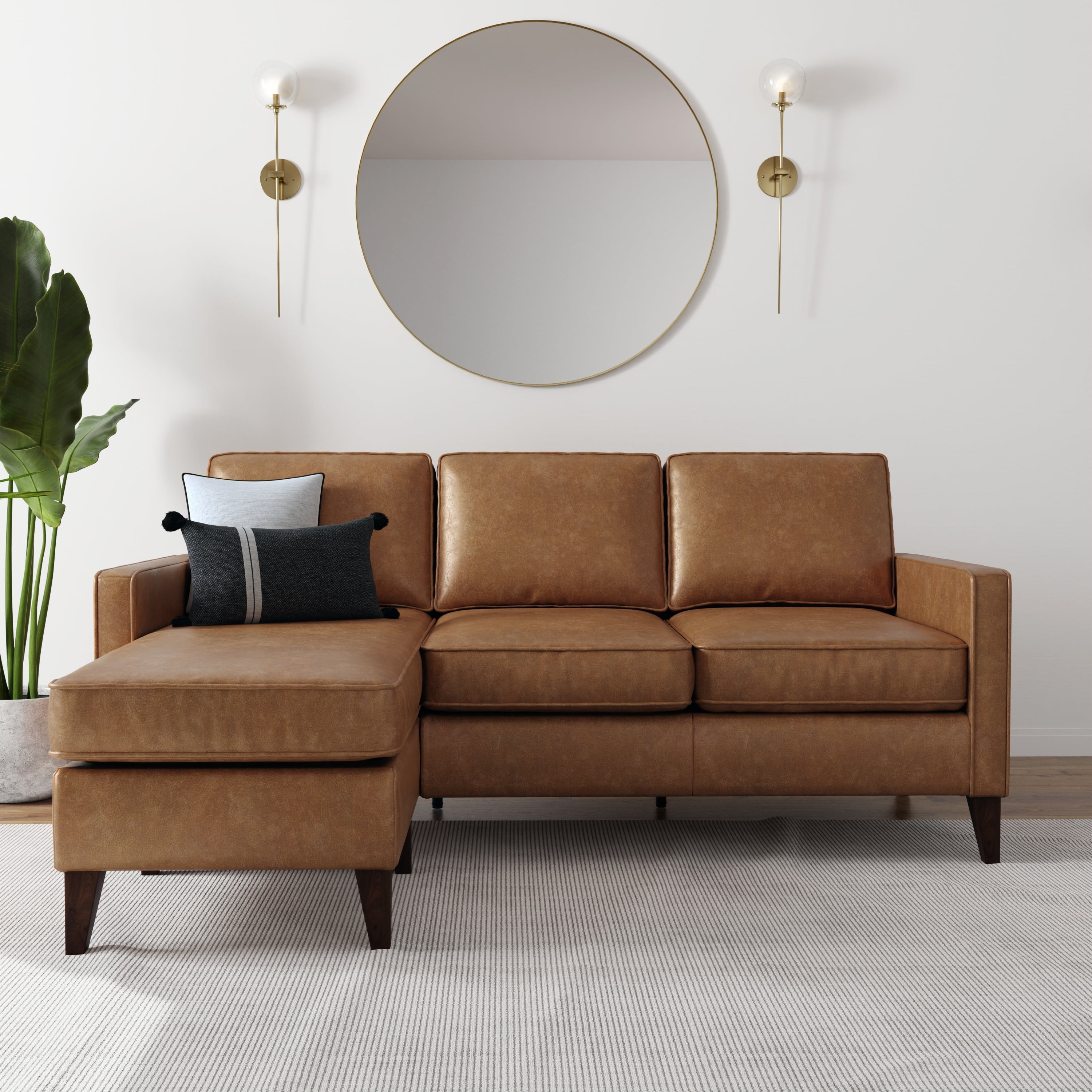 Jianna Faux Leather Reversible Sectional, Saddle Brown