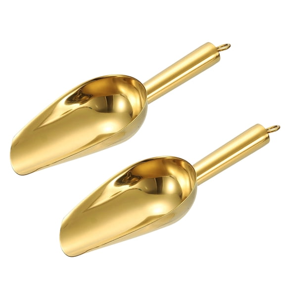 Uxcell 2Pcs Metal Ice Scoop, 8.3 inch Stainless Steel Ice Scooper for Bar Use, Gold