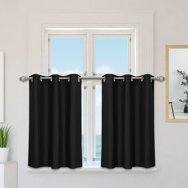 Kitchen Small Window Blackout Curtains Panels Set of 2 Black 42" x 36"