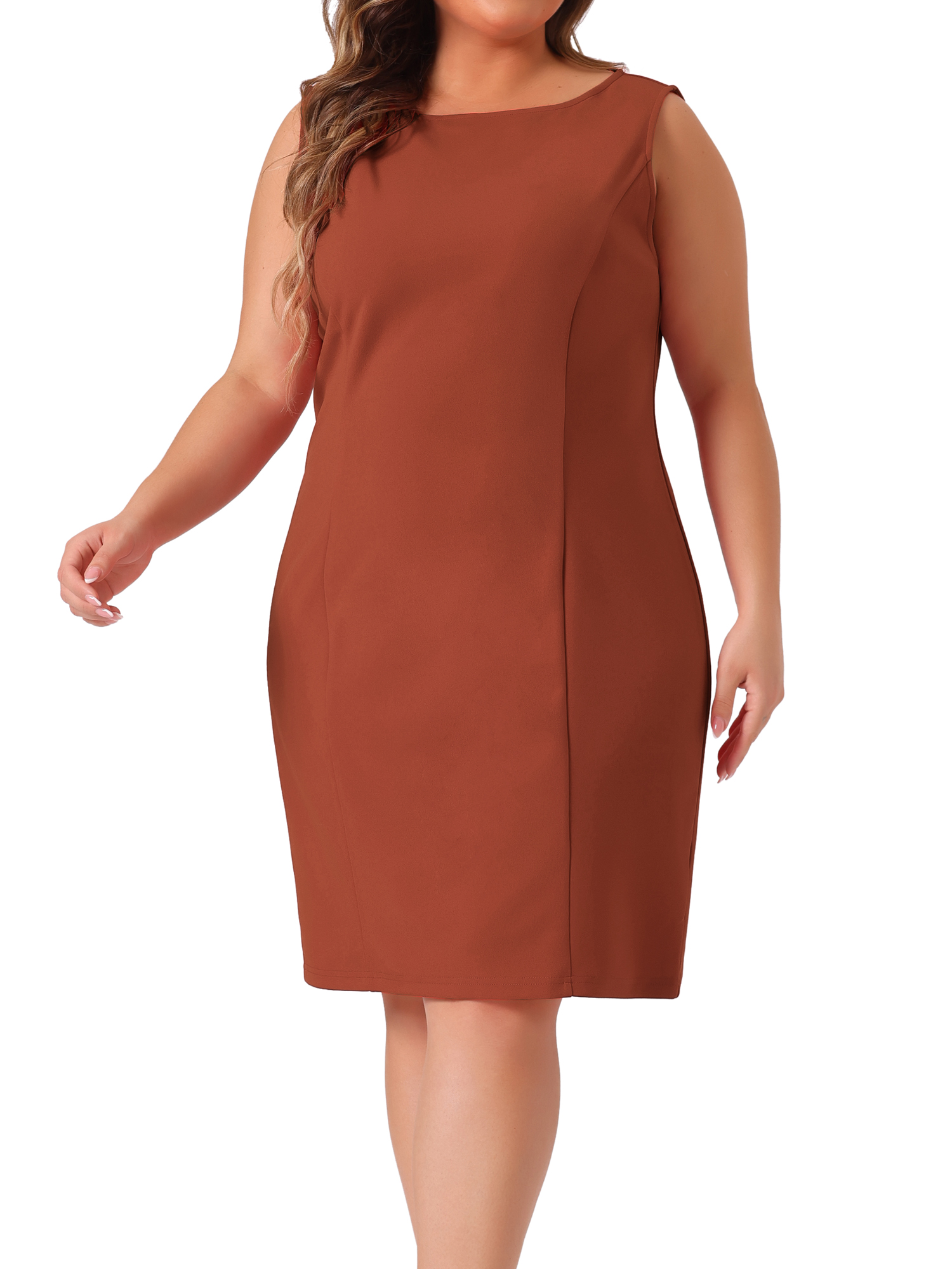 DARING DIVA Women's Plus Size Sleeveless Straight Pencil Sheath Dresses 4X Brown