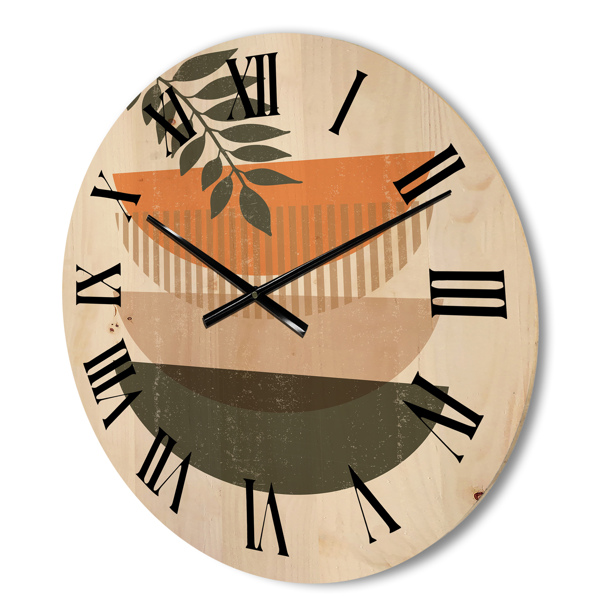 Designart 'Abstract Geometrical Moon and Sun With Leaf II' Modern Wood Wall Clock