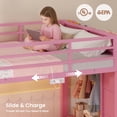 thumbnail image 4 of Bunk Bed Twin Over Twin with Bookshelf, 4 Storage Drawers, Metal Low Bunk Bed with Power Outlet & RGB Lights, Clothing Rack & Shelves, Guardrail & Ladder, Pink, 4 of 9
