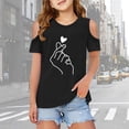 thumbnail image 2 of NAFUU Girls T Shirts Finger Heart Graphic T-Shirts Off Shoulder Short Sleeve O-Neck Blouse For Children Daily Wear Soft Girl Summer Tops 3-4 Years, 2 of 6