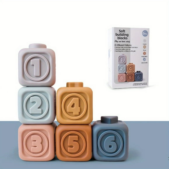 Blocs de Construction Gaufrés en Caoutchouc Souple pour Bébés et Enfants, Peuvent Mordre et Mâcher, 6-12 Mois, 0 Nourrisson, Tout-Petit, 1 An, Éducation Précoce, Jouets Éducatifs