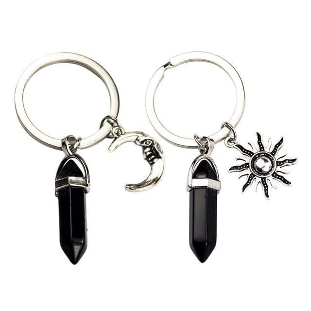 2 llaveros vintage de aleación de metal con diseño de sol y luna, regalo para amigos y parejas.
