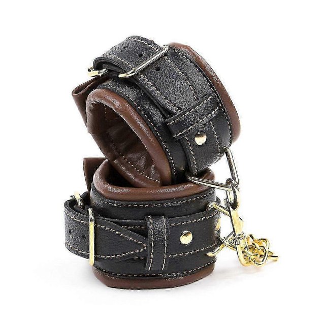 Reinforced Leather Ankle Cuffs with Padded Strap for Wrist and Leg Restraints