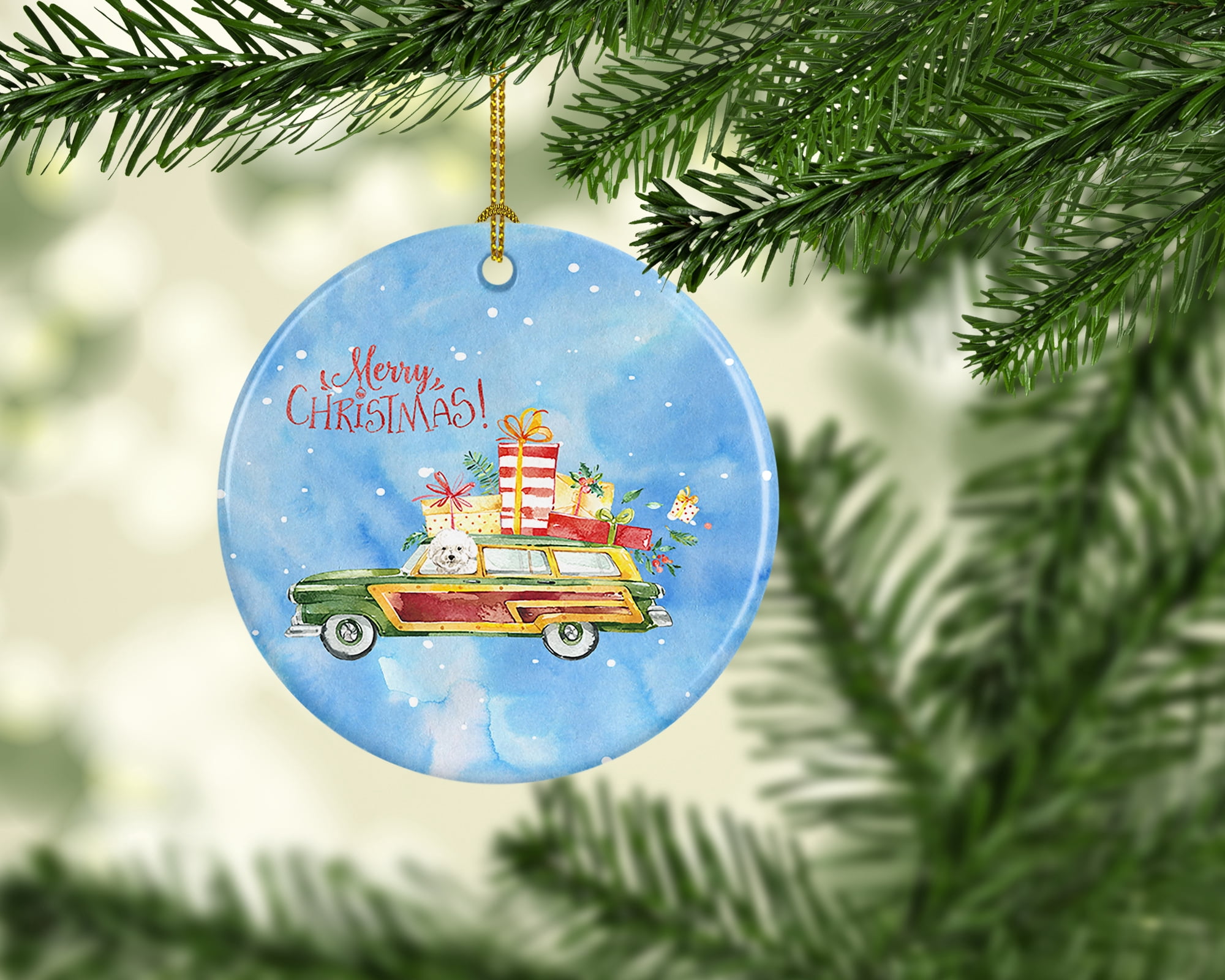 Merry Christmas Bichon Fris� Ceramic Ornament 2.8 in x 2.8 in