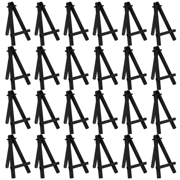 U.S. Art Supply 5" Mini Easel (24 Pack) - Black Wooden A-Frame Tabletop Display Stand, Mini Easel Stand - Small Easels for Display, Small Canvases, Crafts, Business Cards, Signs, Photos, Gifts