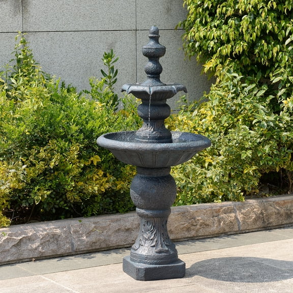 Teamson Home 2-Tier Classic Pedestal Outdoor Water Fountain–Shallow Basin with Adjustable Flow & Electric Pump, Antique Cooper