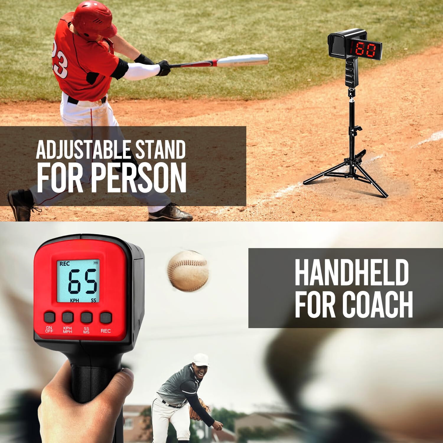 CureCalor Baseball Radar Gun, LED+LCD Large Display, Speed Sensors with Adjustable Tripod