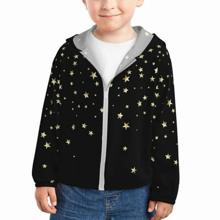 

Goofa Star Silver Glitter Printed Kids Zip-Up Hoodie Girls Boys UPF50+ Sun Protection Jacket Hooded Cooling Shirt-4 Years