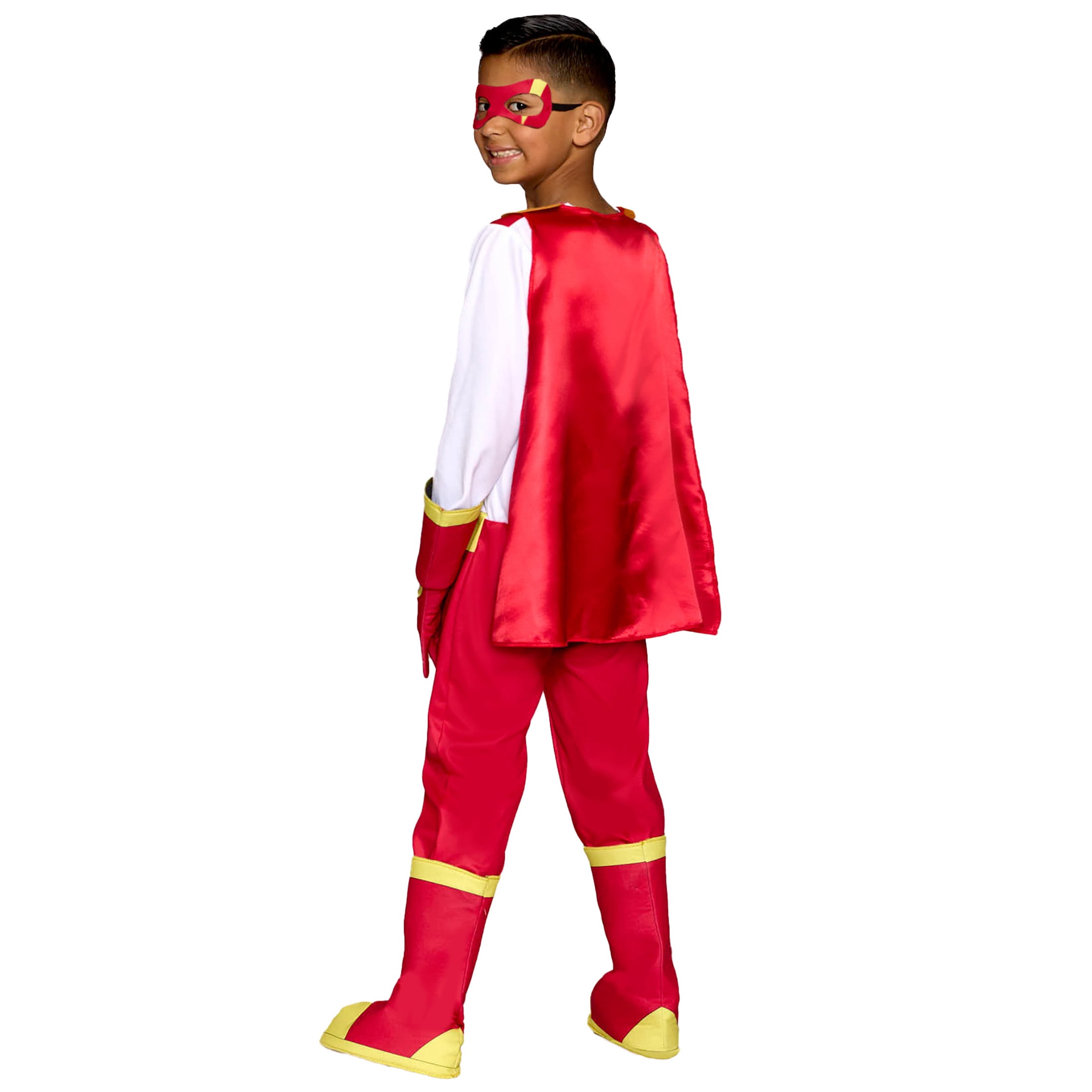 Ryan's World, Red Titan Jumpsuit Costume for Children with Cape and Mask, Boys Size Small