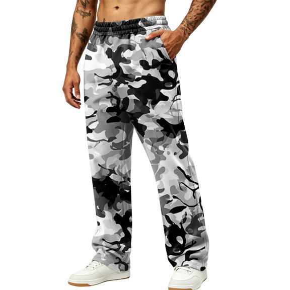 Hsovts Camo Sweatpants for Men Baggy Fashion Straight Leg Elastic Waist Running Casual Sweatpants Athletic Pants with Pockets Dark Gray 3XL