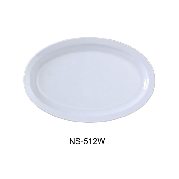 Yanco NS-512W Nessico Oval Platter with Narrow Rim, 8" Width, 11.5" Length, Melamine, White Color, Pack of 24