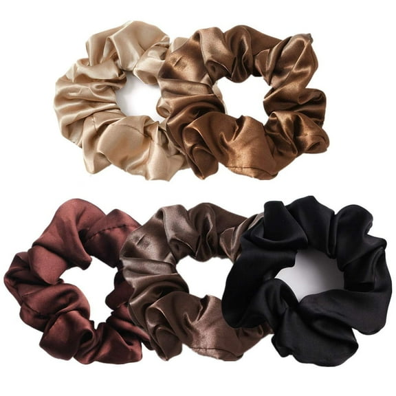 Elastic Hair Bobbles Scrunchy,Happon 5 Pcs Satin Silk Scrunchies for Hair, Big Hair Scrunchies Satin Hair Ties Ponytail Holder for Thick Thin Curly Hair, Random Colors