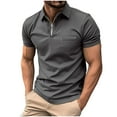 thumbnail image 2 of Njoeus Basic Tops T Shirts for Man Men Solid Color Shirt Casual Short Sleeve Zipper Turndown Collar Blouse Shirts Mens Shirts, 2 of 6