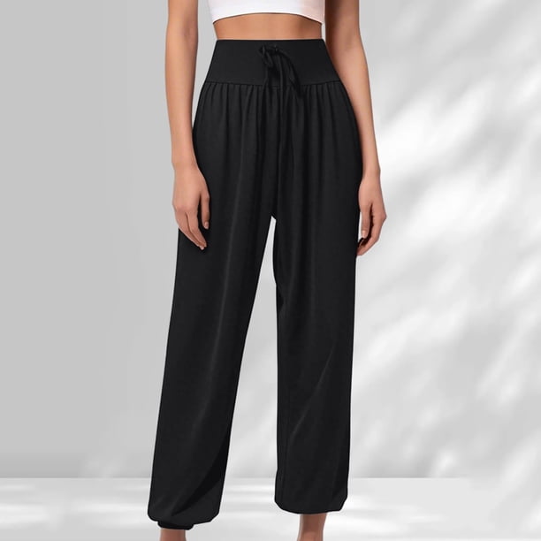 MKLEKYY Leggings deportivos para mujer, pantalones vaqueros cargo casuales de cintura media para mujer, pantalones vaqueros elásticos de pierna ancha con bolsillos
