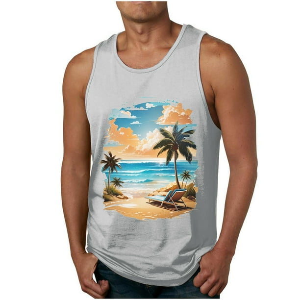 Tanques para Hombre para el Verano Solto Chaleco Impresión Deportivo Cuello Redondo, Casual